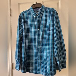 Chaps Men's Teal and Black Plaid Shirt